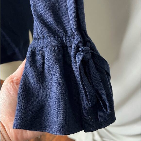 J.Crew Collection Navy 100% Merino Wool V-Neck Sweater with Bell Sleeves Size XS - Picture 2 of 6